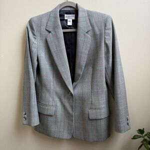 Vintage Pendleton Blazer Jacket Womens Gray Plaid 100% Virgin Wool USA Size 10